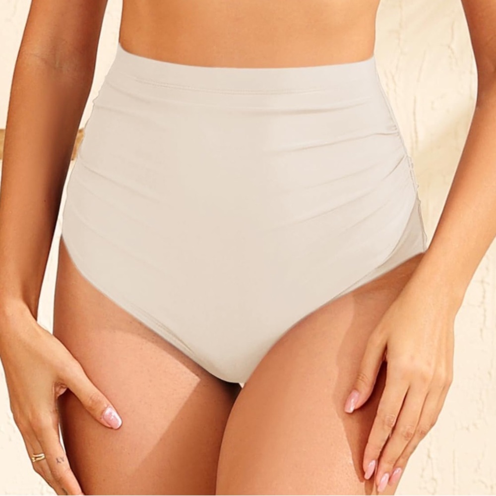 High-Waist Bikini Bottoms in Light Beige - Women Swim Bikini